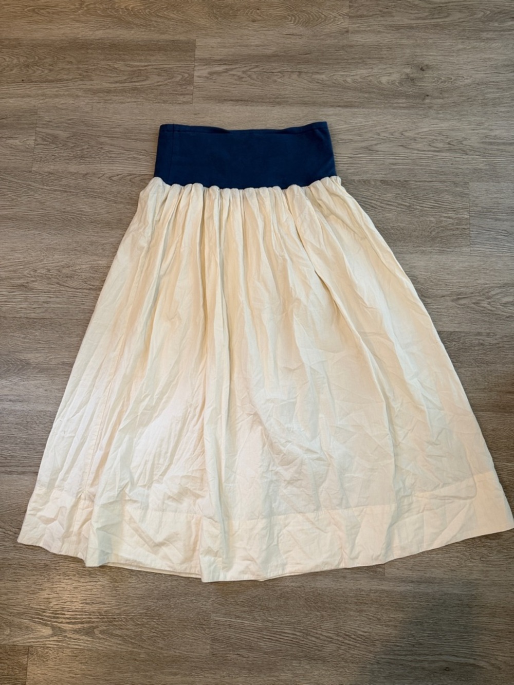 Free People Cream midi Maxi Skirt with Navy Waistband